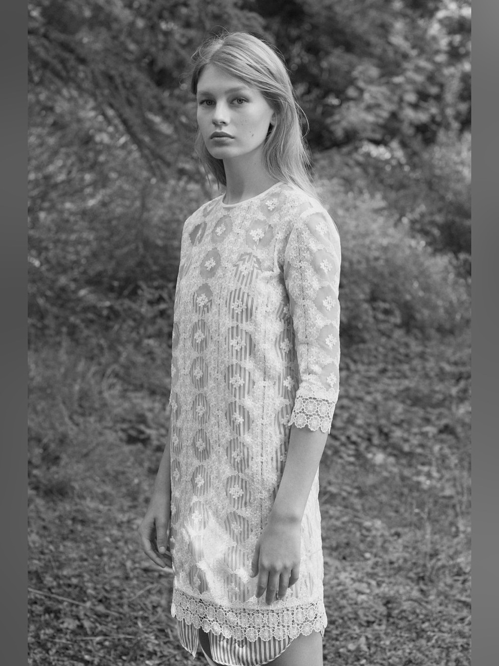 Sandro Isabelle White Floral Lace Striped Slip Mini Dress